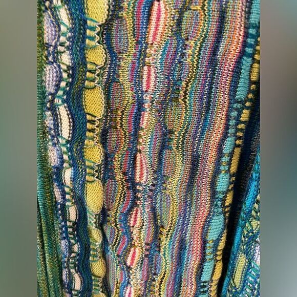 Marcazzani M* Green Yellow Multicolor Stripes Front Zipper Collar Italy Sweater - Picture 6 of 8